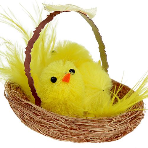 Floristik24 Deko-Nest mit Chenille-Küken Gelb 5cm 4St