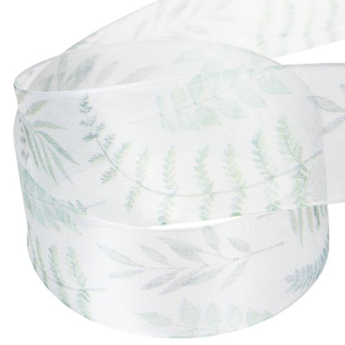 Organzaband Chiffonband Blätterzweige Grün 40mm 15m | Floristik24.de