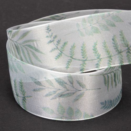 Organzaband Chiffonband Blätterzweige Grün 40mm 15m | Floristik24.de