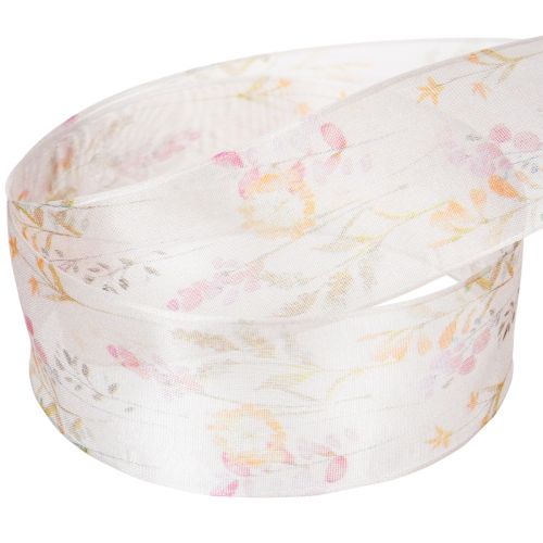 Artikel Organzaband Chiffonband Blumen Orange Rosa 40mm 15m