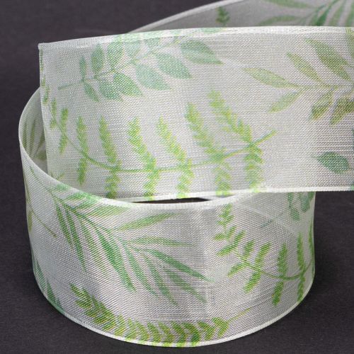 Organzaband Chiffonband Grün Blattranken 40mm 15m | Floristik24.de