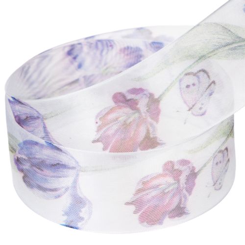 Organzaband Chiffonband Papageientulpen Lila 40mm 18m | Floristik24.de