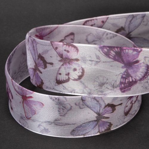 Organzaband Chiffonband Schmetterlinge Lila 40mm 18m | Floristik24.de