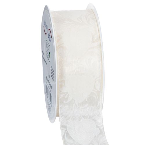 Floristik24 Organzaband Creme Dekoband Herzen 40mm 15m