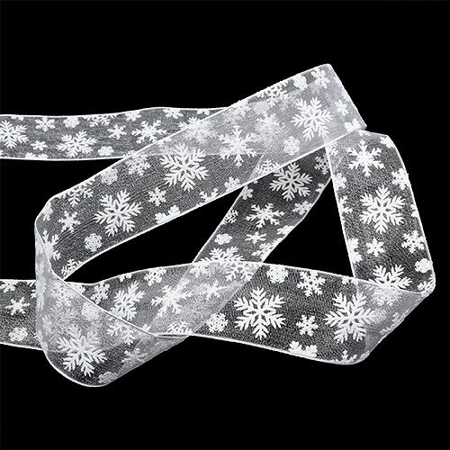 Floristik24 Organzaband Weihnachten Weiß 25mm 20m