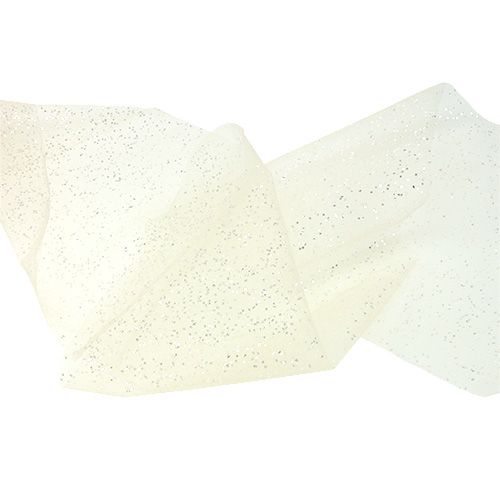 Floristik24 Organzastoff 15cm x 500cm Creme mit Glitzer