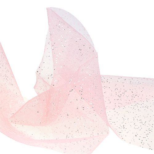 Floristik24 Organzastoff 15cm x 500cm Rosa mit Glitzer
