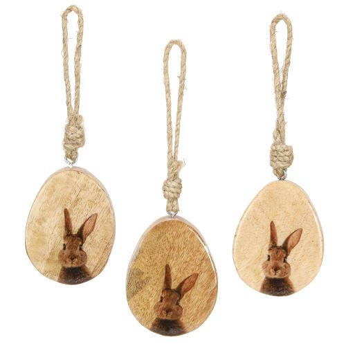 Floristik24 Osteranhänger Ei aus Holz – Natürliche Hängedeko mit Hasenmotiv 6 St