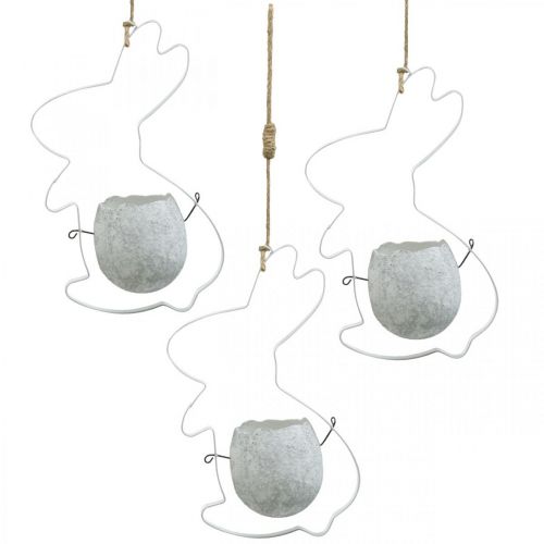 Artikel Osterdeko zum Hängen, Hasendeko mit Ei, Osterei zum Bepflanzen Weiß H24,5cm 3St