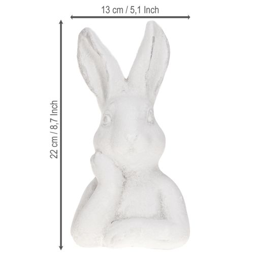 Artikel Osterhase Figur Shabby Chic Hase denkend Weiß 11×9×20,5cm