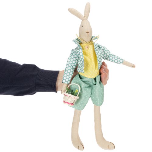 Artikel Osterhase aus Stoff, Hase mit Kleidung, Osterdeko, Hasenjunge H46cm
