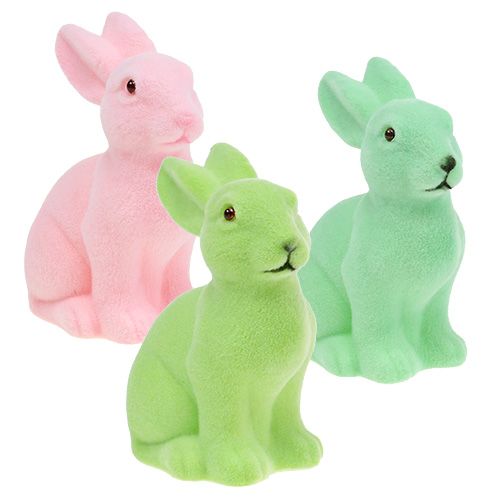 Floristik24 Osterhase beflockt Pastell 15cm 3St