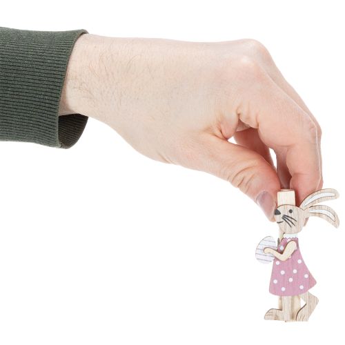 Artikel Osterhasen Deko Klammern Hasen Rosa, Weiß Holz Osterdeko 7,5cm 4St
