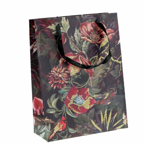 Floristik24 Geschenktasche Blumen Gold 18cm x 8cm H24cm