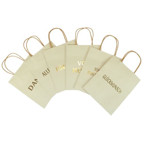 Artikel Papiertüten mit Henkel Aufdruck Creme/Gold 20×11×25cm 6St