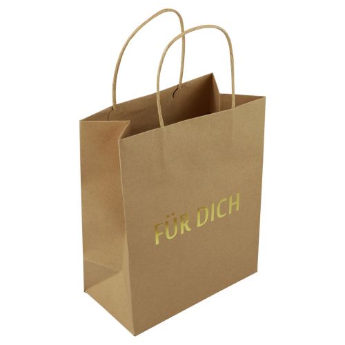 Floristik24 Papiertüten mit Henkel Aufdruck Natur/Gold 20×11×25cm 6 St