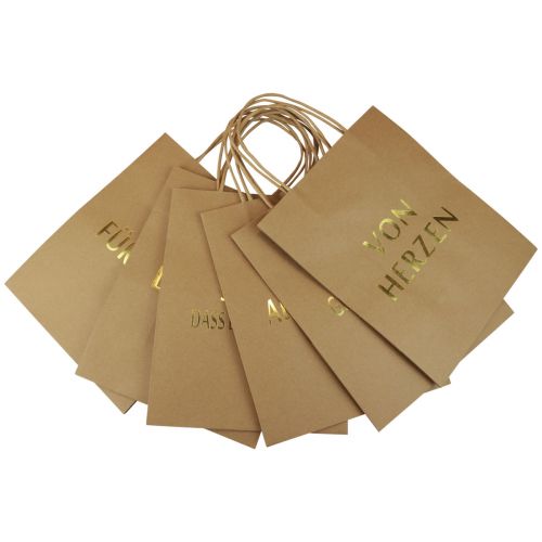 Artikel Papiertüten mit Henkel Aufdruck Natur/Gold 20×11×25cm 6 St