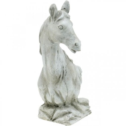Pferdekopf Büste Deko-Figur Pferd Keramik Weiß, Grau H31cm