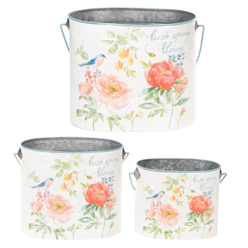 Pflanzeimer oval Vintage Frühlingsdeko Pflanzkübel Metall 26/22/17cm 3er-Set | Floristik24.de