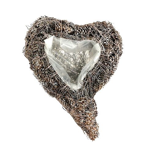 Pflanzenherz aus Zapfen 29cm x 20cm geweißt 2St