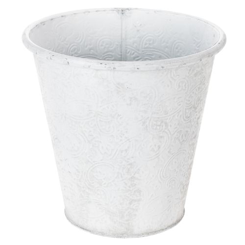 Pflanzgefäß, Übertopf mit Ornamenten, Metalldeko Weiß, Grau Ø20,5cm H19,5cm