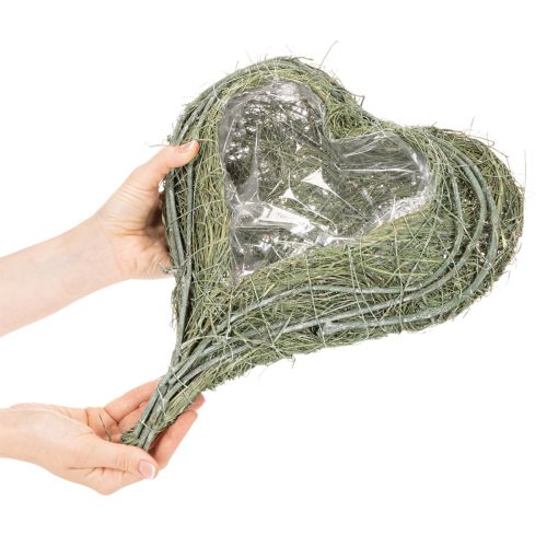 Herzschale aus Naturgras mit Folie zum Bepflanzen 38cm | Floristik24.de