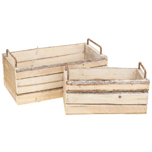 Artikel Pflanzkasten Holz Rinde Natur Griff L29cm/23cm Set 2St