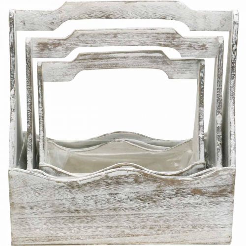 Floristik24 Pflanzkiste, Werkzeugkasten, Blumenkasten Henkel, Holzgefäß-Set 33,5/30,5/26,5cm