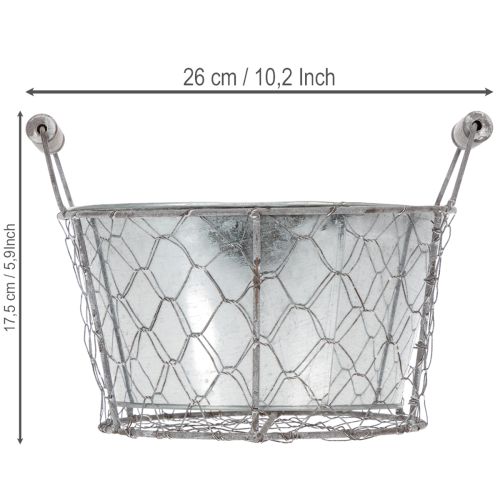 Pflanzkorb mit Einsatz, Drahtkörbchen, Pflanzgefäß Frühling Silbern, Weiß gewaschen, Shabby Chic Ø22cm H17,5cm | Floristik24.de