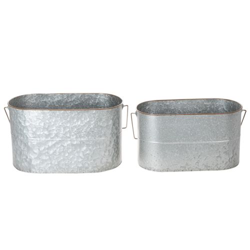 Pflanzschale mit Henkel, Metalltopf, Pflanzgefäß Silbern, Braun H22/20cm L42/40cm 2er-Set | Floristik24.de