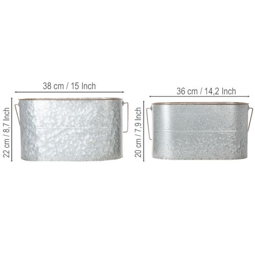 Pflanzschale mit Henkel, Metalltopf, Pflanzgefäß Silbern, Braun H22/20cm L42/40cm 2er-Set | Floristik24.de