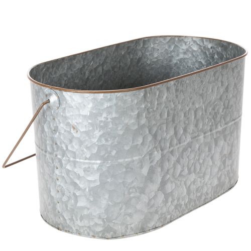 Pflanzschale mit Henkel, Metalltopf, Pflanzgefäß Silbern, Braun H22/20cm L42/40cm 2er-Set | Floristik24.de