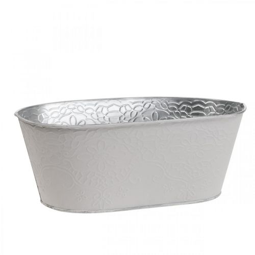 Floristik24 Pflanzschale Metall Blumenschale Oval Creme 25x14,5x10cm