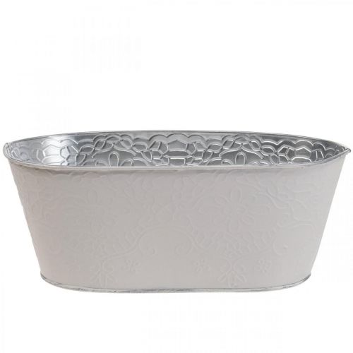 Floristik24 Pflanzschale Metall Blumenschale Oval Creme 25x14,5x10cm