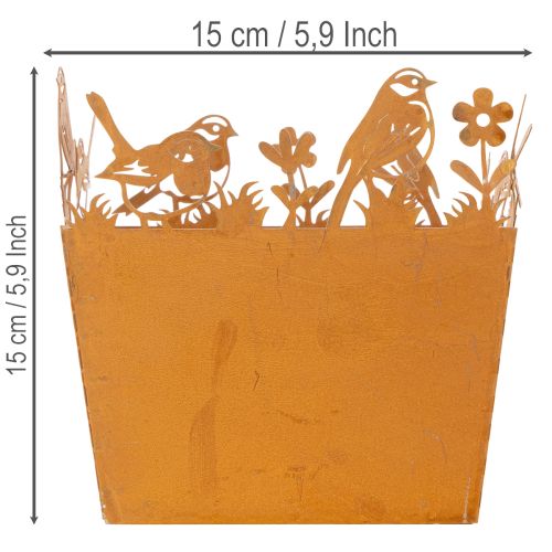 Pflanztopf, Metalldeko mit Vögeln, Übertopf, Frühling Edelrost H15,5cm | Floristik24.de