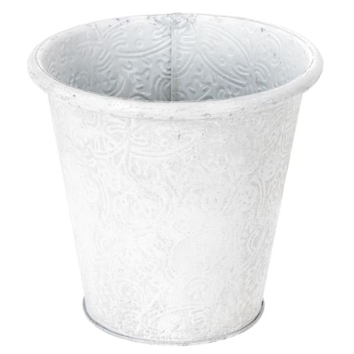 Pflanztopf mit Ornamenten, Übertopf, Metallgefäß Weiß Ø15,5cm H14,5cm