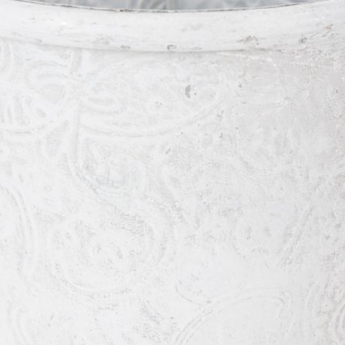 Pflanztopf mit Ornamenten, Übertopf, Metallgefäß Weiß Ø15,5cm H14,5cm | Floristik24.de