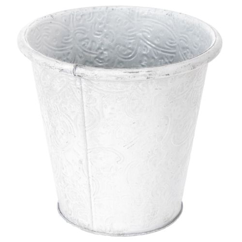 Pflanztopf mit Ornamenten, Übertopf, Metallgefäß Weiß Ø15,5cm H14,5cm | Floristik24.de