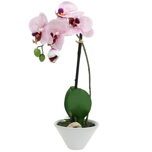 35cm hoch Künstliche Orchidee violett im runden Keramiktopf  schönen Blüten ca