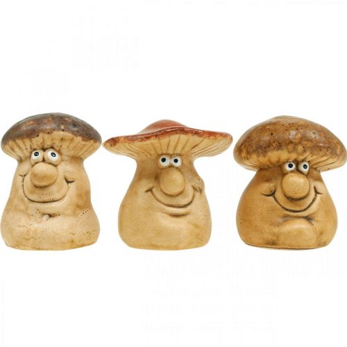 Floristik24 Keramik Deko Pilz mit Gesicht Figur Braun H8cm 3St