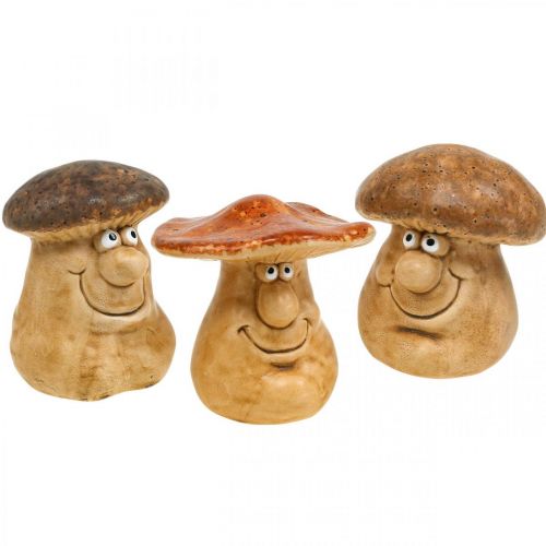 Keramik Deko Pilz mit Gesicht Braun Figur H12cm 3St