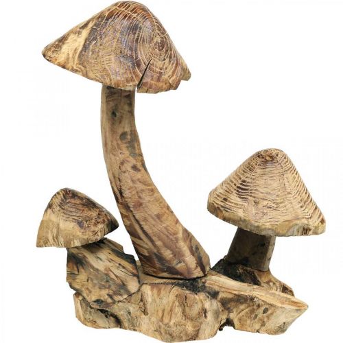 Pilzgruppe, Paulownia Holz, Herbstdeko, Holz-Skulptur H33cm L30cm