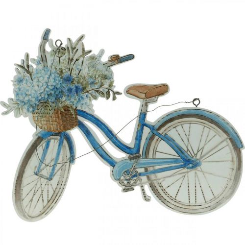Floristik24 Dekoschild Holz Fahrrad Sommerdeko Schild zum Hängen Blau, Weiß 31×25cm