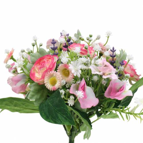Floristik24 Kunstblumenstrauß mit Ranunkeln und Bellis Rosa, Weiß Ø20cm