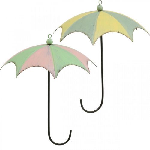 Floristik24 Metallschirme, Frühling, Regenschirme zum Hängen, Herbstdeko Rosa/Grün, Blau/Gelb H29,5cm Ø24,5cm 2er-Set