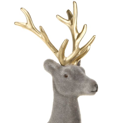 Artikel Reh sitzend Deko Hirsch beflockt Grau Gold 15×6×15,5cm 3St