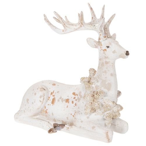 Dekofigur Hirsch sitzend mit Geweih 30cm