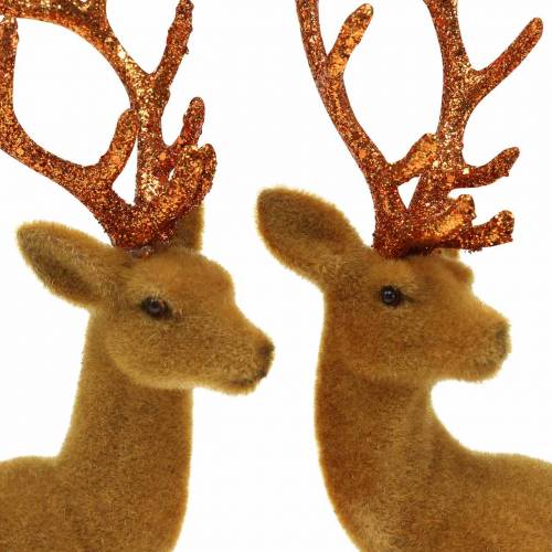 Floristik24 Rentier beflockt Curry, Kupfer 20cm 2St