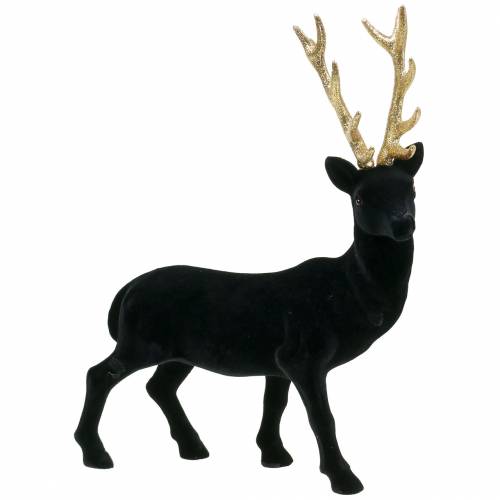 Artikel Deko-Hirsch beflockt Schwarz, Gold 40cm