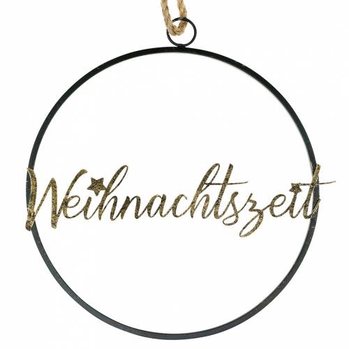 Deko-Ring „Weihnachtszeit“ Ø30cm Gold, Schwarz Mit Aufhänger